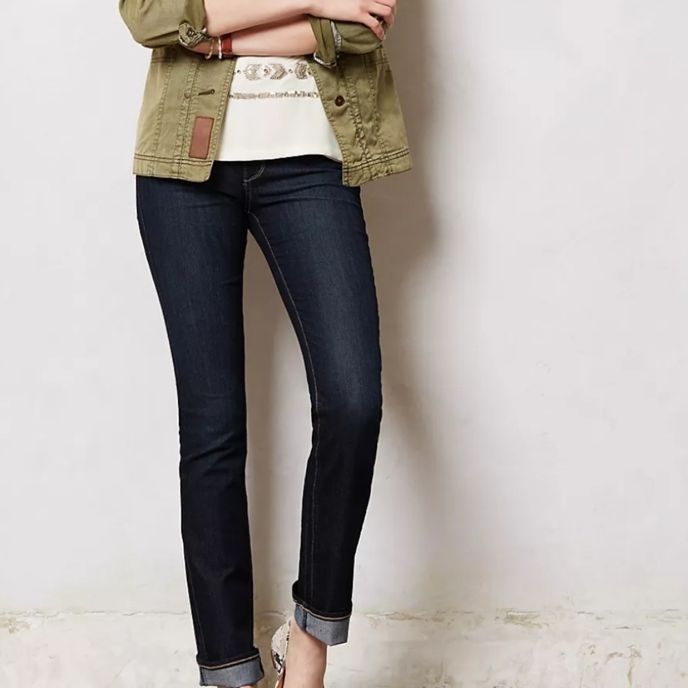 Anthropology x Paige Hidden Hills High Rise Straight Rosalie Dark Wash Jeans 25